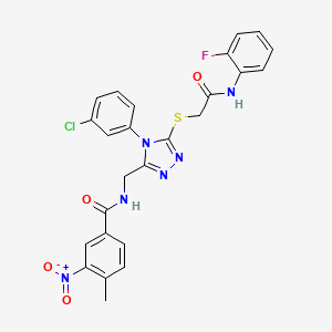 molecular formula C25H20ClFN6O4S B2660979 N-{[4-(3-chlorophenyl)-5-({[(2-fluorophenyl)carbamoyl]methyl}sulfanyl)-4H-1,2,4-triazol-3-yl]methyl}-4-methyl-3-nitrobenzamide CAS No. 391941-02-9