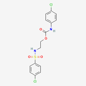 molecular formula C15H14Cl2N2O4S B2661129 2-{[(4-chlorophenyl)sulfonyl]amino}ethyl N-(4-chlorophenyl)carbamate CAS No. 478066-88-5