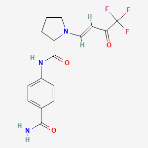 molecular formula C16H16F3N3O3 B2661210 N-(4-carbamoylphenyl)-1-[(1E)-4,4,4-trifluoro-3-oxobut-1-en-1-yl]pyrrolidine-2-carboxamide CAS No. 1009744-50-6