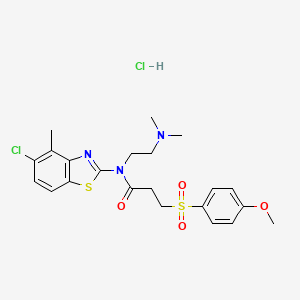 molecular formula C22H27Cl2N3O4S2 B2661217 N-(5-CHLORO-4-METHYL-1,3-BENZOTHIAZOL-2-YL)-N-[2-(DIMETHYLAMINO)ETHYL]-3-(4-METHOXYBENZENESULFONYL)PROPANAMIDE HYDROCHLORIDE CAS No. 1215568-28-7