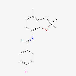 molecular formula C18H18FNO B2661218 N-[(E)-(4-fluorophenyl)methylidene]-2,2,4-trimethyl-2,3-dihydro-1-benzofuran-7-amine CAS No. 866150-41-6