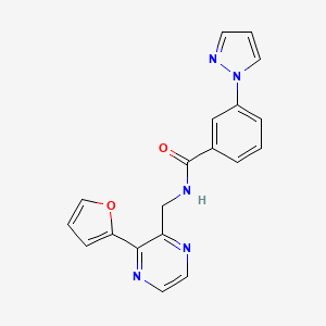 molecular formula C19H15N5O2 B2661347 N-((3-(furan-2-yl)pyrazin-2-yl)methyl)-3-(1H-pyrazol-1-yl)benzamide CAS No. 2034533-15-6