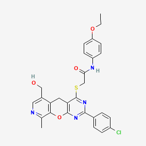 2-((2-(4-chlorophenyl)-6-(hydroxymethyl)-9-methyl-5H-pyrido[4',3':5,6]pyrano[2,3-d]pyrimidin-4-yl)thio)-N-(4-ethoxyphenyl)acetamide