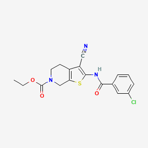 molecular formula C18H16ClN3O3S B2661444 ethyl 2-(3-chlorobenzamido)-3-cyano-4,5-dihydrothieno[2,3-c]pyridine-6(7H)-carboxylate CAS No. 864927-18-4