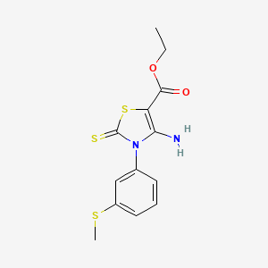 molecular formula C13H14N2O2S3 B2661542 ethyl 4-amino-3-[3-(methylsulfanyl)phenyl]-2-sulfanylidene-2,3-dihydro-1,3-thiazole-5-carboxylate CAS No. 689772-50-7