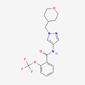 molecular formula C17H18F3N3O3 B2661565 N-{1-[(oxan-4-yl)methyl]-1H-pyrazol-4-yl}-2-(trifluoromethoxy)benzamide CAS No. 1706287-65-1