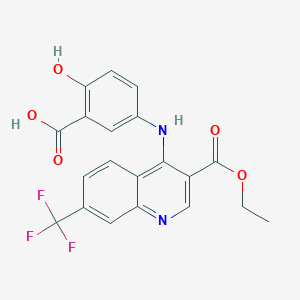 B2661726 5-((3-(Ethoxycarbonyl)-7-(trifluoromethyl)quinolin-4-yl)amino)-2-hydroxybenzoic acid CAS No. 881941-26-0