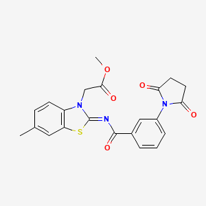molecular formula C22H19N3O5S B2661785 methyl 2-[(2Z)-2-{[3-(2,5-dioxopyrrolidin-1-yl)benzoyl]imino}-6-methyl-2,3-dihydro-1,3-benzothiazol-3-yl]acetate CAS No. 865197-38-2