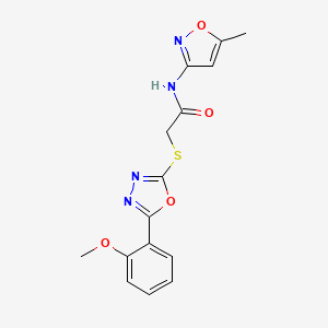 molecular formula C15H14N4O4S B2661798 2-((5-(2-methoxyphenyl)-1,3,4-oxadiazol-2-yl)thio)-N-(5-methylisoxazol-3-yl)acetamide CAS No. 823825-58-7