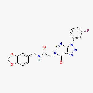 molecular formula C20H15FN6O4 B2661824 N-(benzo[d][1,3]dioxol-5-ylmethyl)-2-(3-(3-fluorophenyl)-7-oxo-3H-[1,2,3]triazolo[4,5-d]pyrimidin-6(7H)-yl)acetamide CAS No. 872590-57-3