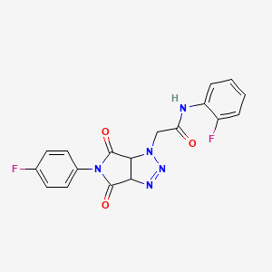 molecular formula C18H13F2N5O3 B2661847 N-(2-fluorophenyl)-2-[5-(4-fluorophenyl)-4,6-dioxo-1H,3aH,4H,5H,6H,6aH-pyrrolo[3,4-d][1,2,3]triazol-1-yl]acetamide CAS No. 1007933-40-5