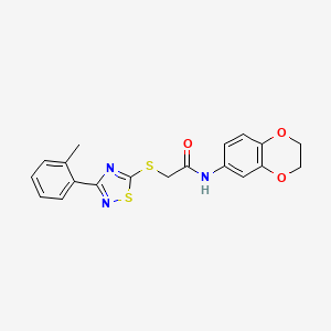 molecular formula C19H17N3O3S2 B2661939 N-(2,3-dihydrobenzo[b][1,4]dioxin-6-yl)-2-((3-(o-tolyl)-1,2,4-thiadiazol-5-yl)thio)acetamide CAS No. 864918-69-4