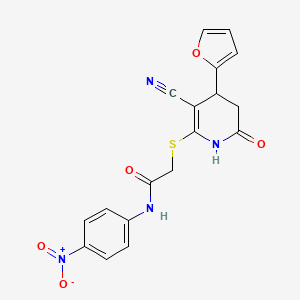 2-((3-cyano-4-(furan-2-yl)-6-oxo-1,4,5,6-tetrahydropyridin-2-yl)thio)-N-(4-nitrophenyl)acetamide