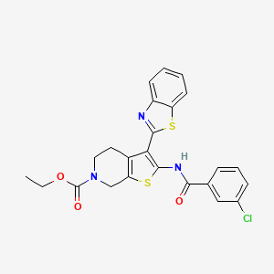 molecular formula C24H20ClN3O3S2 B2662012 ethyl 3-(1,3-benzothiazol-2-yl)-2-(3-chlorobenzamido)-4H,5H,6H,7H-thieno[2,3-c]pyridine-6-carboxylate CAS No. 887889-48-7