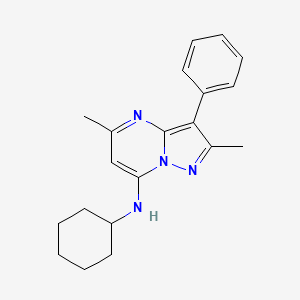 molecular formula C20H24N4 B2662117 N-cyclohexyl-2,5-dimethyl-3-phenylpyrazolo[1,5-a]pyrimidin-7-amine CAS No. 850764-32-8