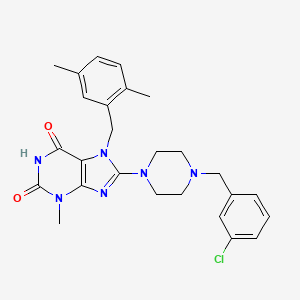 molecular formula C26H29ClN6O2 B2662127 8-(4-(3-chlorobenzyl)piperazin-1-yl)-7-(2,5-dimethylbenzyl)-3-methyl-1H-purine-2,6(3H,7H)-dione CAS No. 886909-18-8