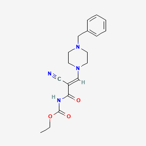 molecular formula C18H22N4O3 B2662129 ethyl N-[3-(4-benzylpiperazino)-2-cyanoacryloyl]carbamate CAS No. 477853-55-7