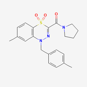 molecular formula C21H23N3O3S B2662138 7-methyl-1-(4-methylbenzyl)-3-(1-pyrrolidinylcarbonyl)-4lambda~6~,1,2-benzothiadiazine-4,4(1H)-dione CAS No. 1251688-85-3