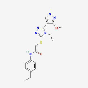 molecular formula C19H24N6O2S B2662145 2-((4-ethyl-5-(3-methoxy-1-methyl-1H-pyrazol-4-yl)-4H-1,2,4-triazol-3-yl)thio)-N-(4-ethylphenyl)acetamide CAS No. 1014054-08-0