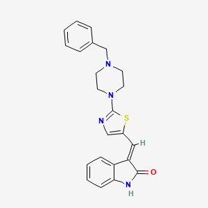 molecular formula C23H22N4OS B2662163 3-{(E)-[2-(4-benzylpiperazino)-1,3-thiazol-5-yl]methylidene}-1,3-dihydro-2H-indol-2-one CAS No. 882748-23-4