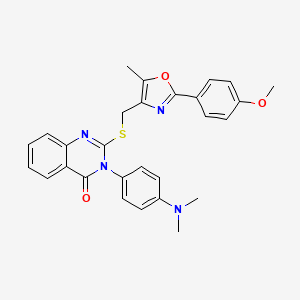 molecular formula C28H26N4O3S B2662165 3-(4-(dimethylamino)phenyl)-2-(((2-(4-methoxyphenyl)-5-methyloxazol-4-yl)methyl)thio)quinazolin-4(3H)-one CAS No. 1114650-06-4