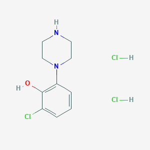 molecular formula C10H15Cl3N2O B2662180 2-Chloro-6-piperazin-1-ylphenol;dihydrochloride CAS No. 2361635-69-8