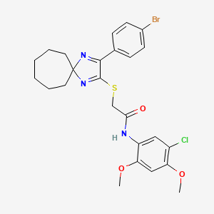 2-{[3-(4-bromophenyl)-1,4-diazaspiro[4.6]undeca-1,3-dien-2-yl]sulfanyl}-N-(5-chloro-2,4-dimethoxyphenyl)acetamide
