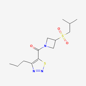 molecular formula C13H21N3O3S2 B2662189 (3-(Isobutylsulfonyl)azetidin-1-yl)(4-propyl-1,2,3-thiadiazol-5-yl)methanone CAS No. 1797145-49-3