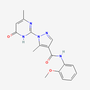 molecular formula C17H17N5O3 B2662225 N-(2-methoxyphenyl)-5-methyl-1-(4-methyl-6-oxo-1,6-dihydropyrimidin-2-yl)-1H-pyrazole-4-carboxamide CAS No. 1172821-64-5
