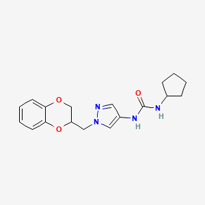 molecular formula C18H22N4O3 B2662230 1-环戊基-3-(1-((2,3-二氢苯并[b][1,4]二噁嗪-2-基)甲基)-1H-吡唑-4-基)脲 CAS No. 1797639-80-5