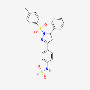 molecular formula C24H25N3O4S2 B2662240 N-(4-(5-phenyl-1-tosyl-4,5-dihydro-1H-pyrazol-3-yl)phenyl)ethanesulfonamide CAS No. 851782-03-1