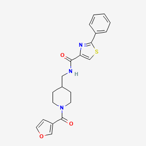 molecular formula C21H21N3O3S B2662243 N-((1-(furan-3-carbonyl)piperidin-4-yl)methyl)-2-phenylthiazole-4-carboxamide CAS No. 1797802-42-6