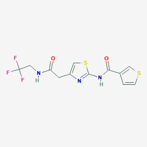 molecular formula C12H10F3N3O2S2 B2662244 N-(4-(2-oxo-2-((2,2,2-trifluoroethyl)amino)ethyl)thiazol-2-yl)thiophene-3-carboxamide CAS No. 1206986-89-1