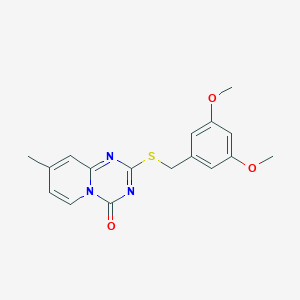 molecular formula C17H17N3O3S B2662248 2-[(3,5-Dimethoxyphenyl)methylsulfanyl]-8-methylpyrido[1,2-a][1,3,5]triazin-4-one CAS No. 896335-87-8