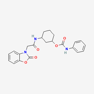 molecular formula C22H23N3O5 B2662251 3-(2-(2-oxobenzo[d]oxazol-3(2H)-yl)acetamido)cyclohexyl phenylcarbamate CAS No. 1351642-72-2