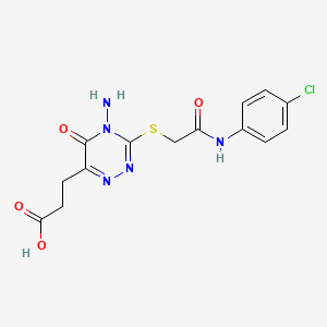 B2662296 3-(4-Amino-3-((2-((4-chlorophenyl)amino)-2-oxoethyl)thio)-5-oxo-4,5-dihydro-1,2,4-triazin-6-yl)propanoic acid CAS No. 383370-59-0