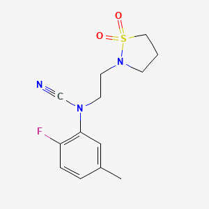 molecular formula C13H16FN3O2S B2662303 2-(1,1-Dioxo-1,2-thiazolidin-2-yl)ethyl-(2-fluoro-5-methylphenyl)cyanamide CAS No. 1465348-58-6