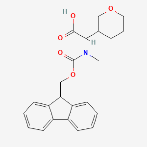 molecular formula C23H25NO5 B2662306 2-[9H-Fluoren-9-ylmethoxycarbonyl(methyl)amino]-2-(oxan-3-yl)acetic acid CAS No. 1702124-27-3
