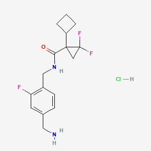 molecular formula C16H20ClF3N2O B2662313 N-[[4-(Aminomethyl)-2-fluorophenyl]methyl]-1-cyclobutyl-2,2-difluorocyclopropane-1-carboxamide;hydrochloride CAS No. 2418715-47-4