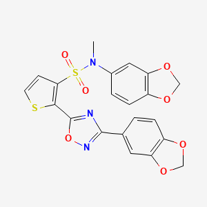 molecular formula C21H15N3O7S2 B2662324 N-(2H-1,3-BENZODIOXOL-5-YL)-2-[3-(2H-1,3-BENZODIOXOL-5-YL)-1,2,4-OXADIAZOL-5-YL]-N-METHYLTHIOPHENE-3-SULFONAMIDE CAS No. 1105246-89-6