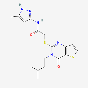 molecular formula C17H21N5O2S2 B2662339 N-(3-methyl-1H-pyrazol-5-yl)-2-{[3-(3-methylbutyl)-4-oxo-3H,4H-thieno[3,2-d]pyrimidin-2-yl]sulfanyl}acetamide CAS No. 896692-75-4