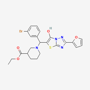 molecular formula C23H23BrN4O4S B2662379 ethyl 1-[(3-bromophenyl)[2-(furan-2-yl)-6-hydroxy-[1,2,4]triazolo[3,2-b][1,3]thiazol-5-yl]methyl]piperidine-3-carboxylate CAS No. 887220-87-3