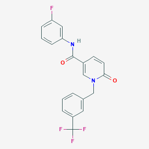 molecular formula C20H14F4N2O2 B2662380 N-(3-fluorophenyl)-6-oxo-1-{[3-(trifluoromethyl)phenyl]methyl}-1,6-dihydropyridine-3-carboxamide CAS No. 941884-89-5