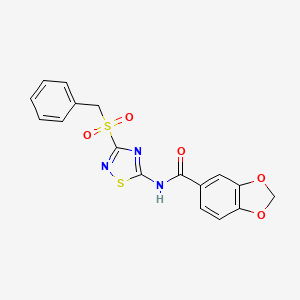 molecular formula C17H13N3O5S2 B2662382 N-(3-(benzylsulfonyl)-1,2,4-thiadiazol-5-yl)benzo[d][1,3]dioxole-5-carboxamide CAS No. 924860-91-3