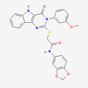 molecular formula C26H20N4O5S B2662398 N-(2H-1,3-benzodioxol-5-yl)-2-{[3-(3-methoxyphenyl)-4-oxo-3H,4H,5H-pyrimido[5,4-b]indol-2-yl]sulfanyl}acetamide CAS No. 536706-54-4
