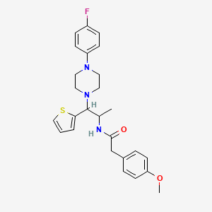 molecular formula C26H30FN3O2S B2662399 N-(1-(4-(4-fluorophenyl)piperazin-1-yl)-1-(thiophen-2-yl)propan-2-yl)-2-(4-methoxyphenyl)acetamide CAS No. 887206-28-2