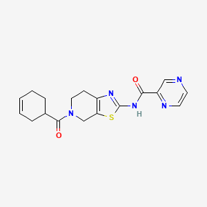 molecular formula C18H19N5O2S B2662450 N-(5-(cyclohex-3-enecarbonyl)-4,5,6,7-tetrahydrothiazolo[5,4-c]pyridin-2-yl)pyrazine-2-carboxamide CAS No. 1351642-86-8