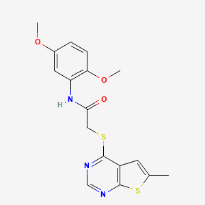 molecular formula C17H17N3O3S2 B2662496 N-(2,5-DIMETHOXYPHENYL)-2-({6-METHYLTHIENO[2,3-D]PYRIMIDIN-4-YL}SULFANYL)ACETAMIDE CAS No. 876902-12-4