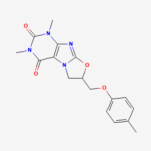 molecular formula C17H18N4O4 B2662500 1,3-dimethyl-7-((p-tolyloxy)methyl)-6,7-dihydrooxazolo[2,3-f]purine-2,4(1H,3H)-dione CAS No. 850236-42-9