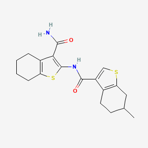 molecular formula C19H22N2O2S2 B2662510 N-(3-Carbamoyl-4,5,6,7-tetrahydro-1-benzothiophen-2-YL)-6-methyl-4,5,6,7-tetrahydro-1-benzothiophene-3-carboxamide CAS No. 879170-25-9